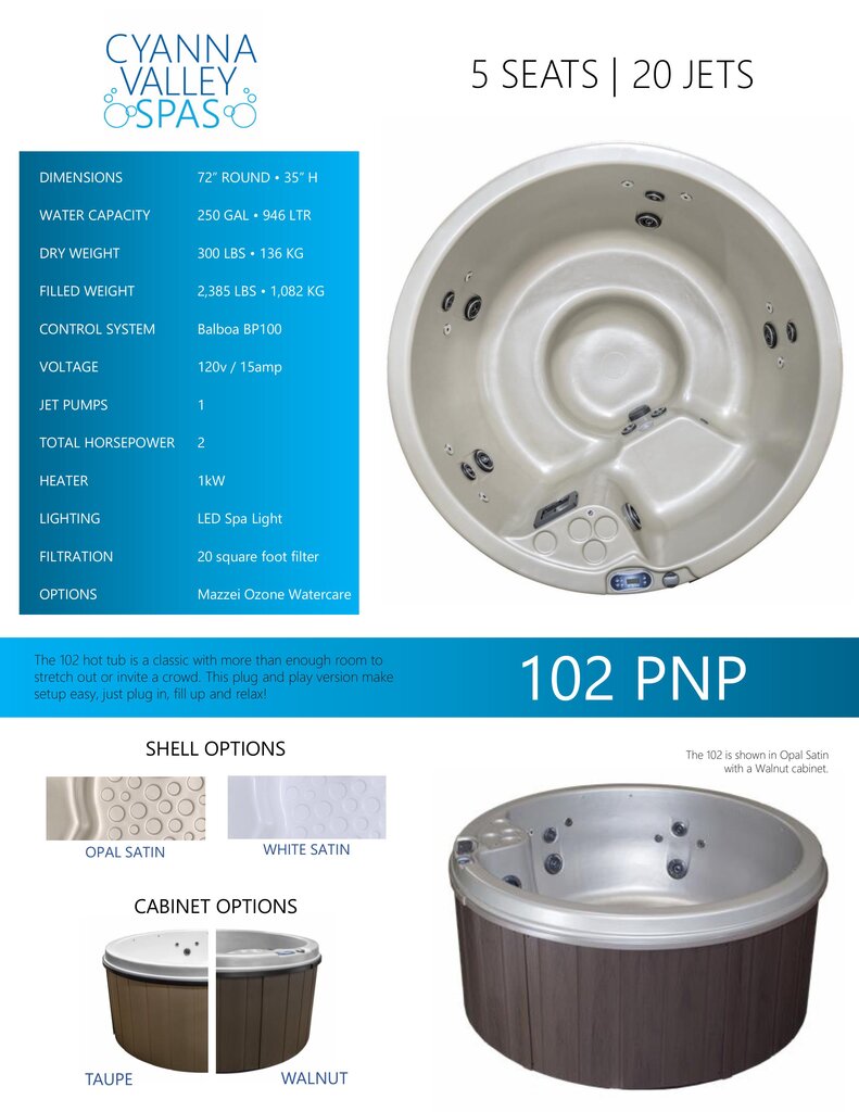 102 PNP Round Hot Tub by Cyanna Valley Spas โ Affordable Plug-and-Play Option